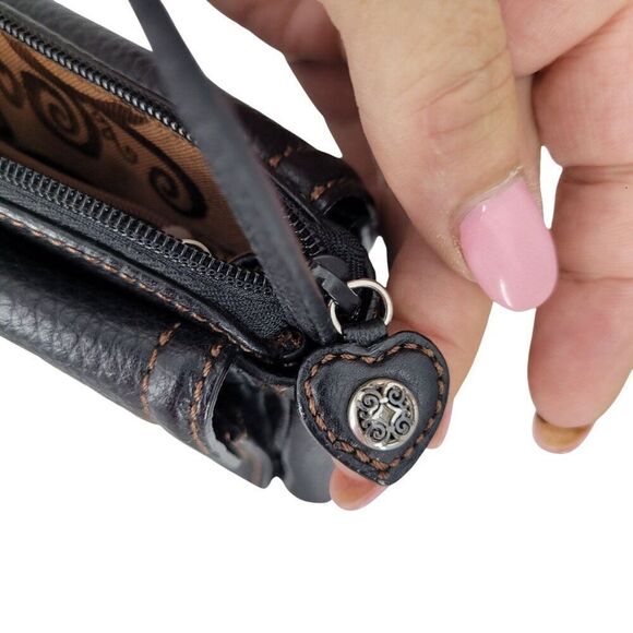 Brighton Black‎ Leather Crossbody Embroidered Multiple Pockets Strap - Picture 9 of 16